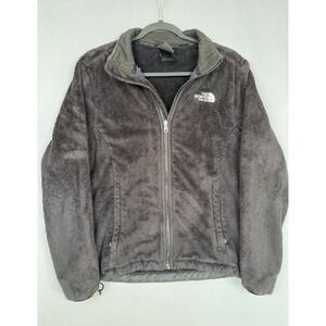 The North Face Jacket Womens Medium M Fuzzy Fleece Full Zip Black Faux Fur Coat